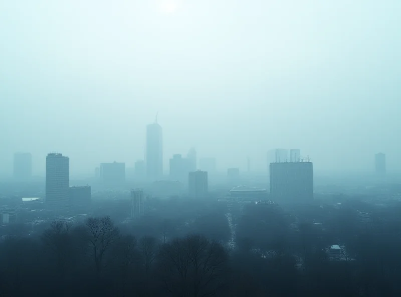 A cityscape of Beijing with heavy smog and coal power plants in the background.