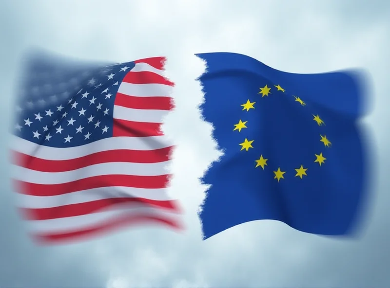 Image of the American and European flags intertwined and then separating, symbolizing a growing divide.