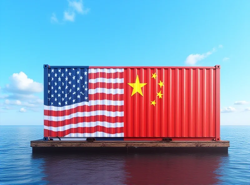 Image of a cargo ship container with both the American and Chinese flags painted on it, symbolizing trade between the two countries.
