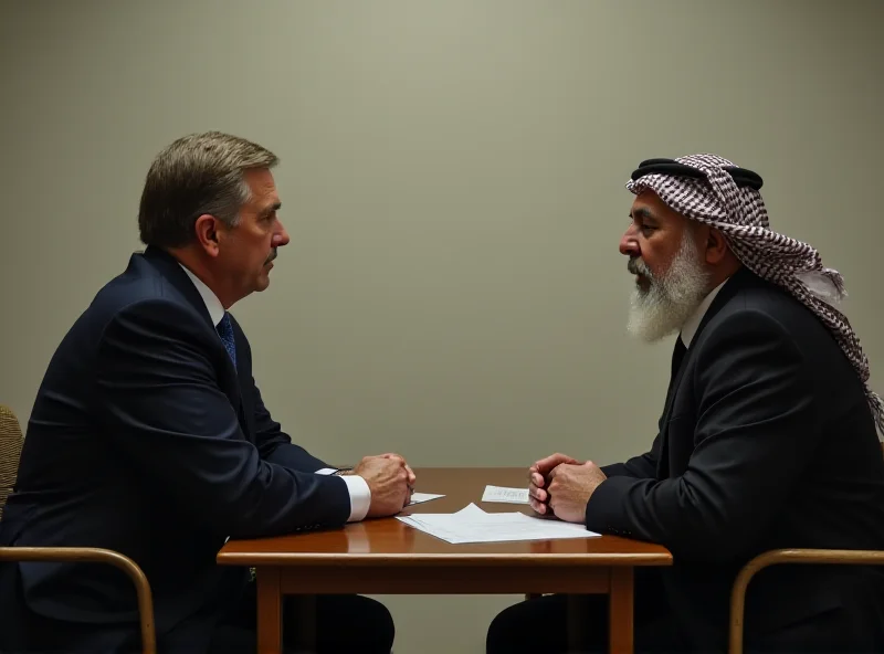Negotiations between US and Hamas representatives in a neutral setting.