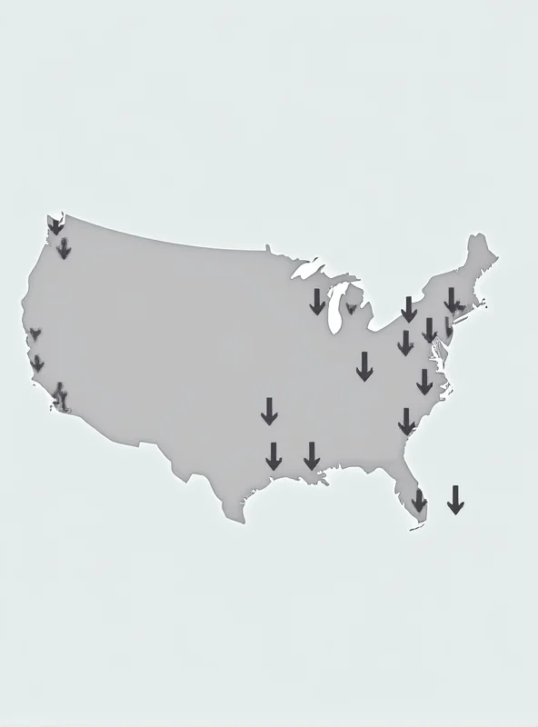 A stylized map of the United States with downward trending arrows representing economic contraction.