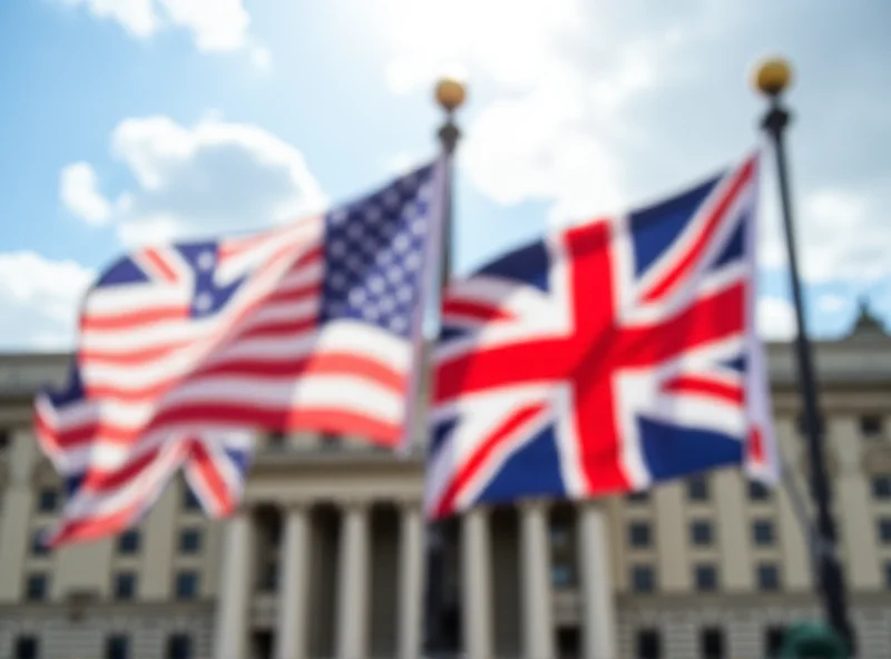 American and British flags waving in front of a government building