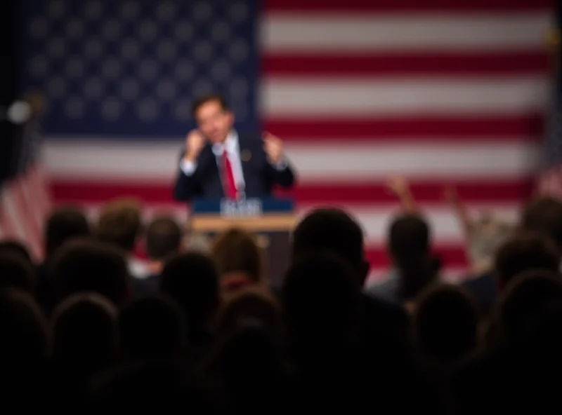 Senator Tom Cotton giving a speech at a rally with an American flag backdrop.