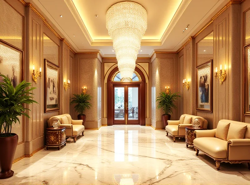A luxurious hotel lobby with opulent decor