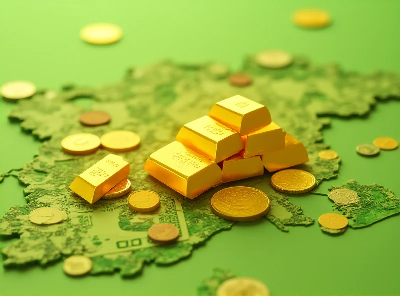 Illustration of gold bars and currency representing Uzbekistan's growing reserves