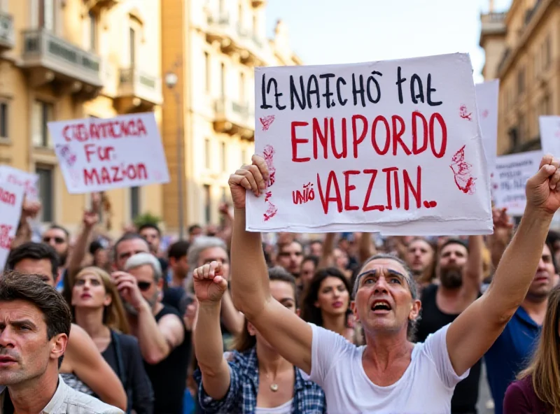 Protesters holding signs in Valencia demanding the resignation of President Mazón
