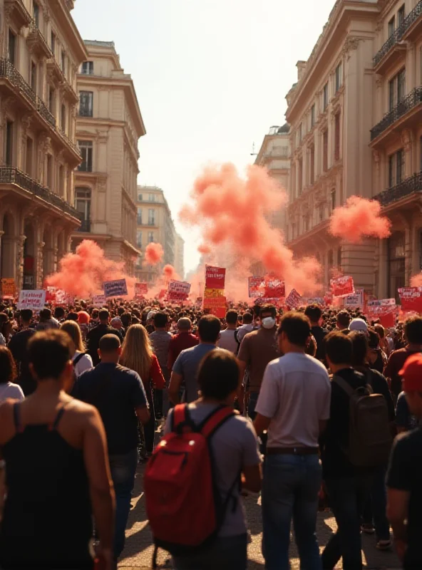 A group of people marching in Valencia with banners and signs during a protest.