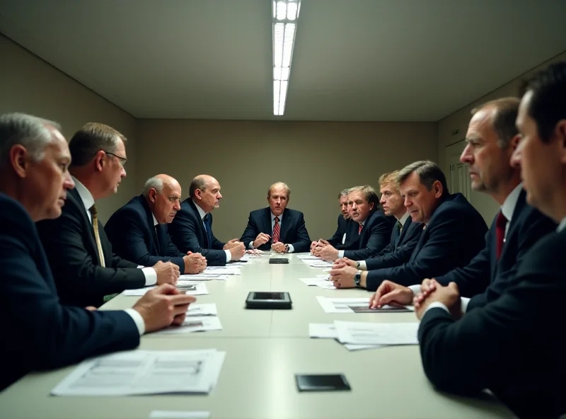 Image of a tense political meeting with concerned faces.