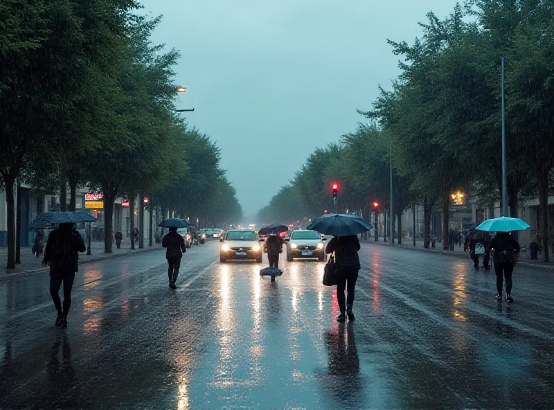 Image of heavy rain falling in a city street in Valencia.