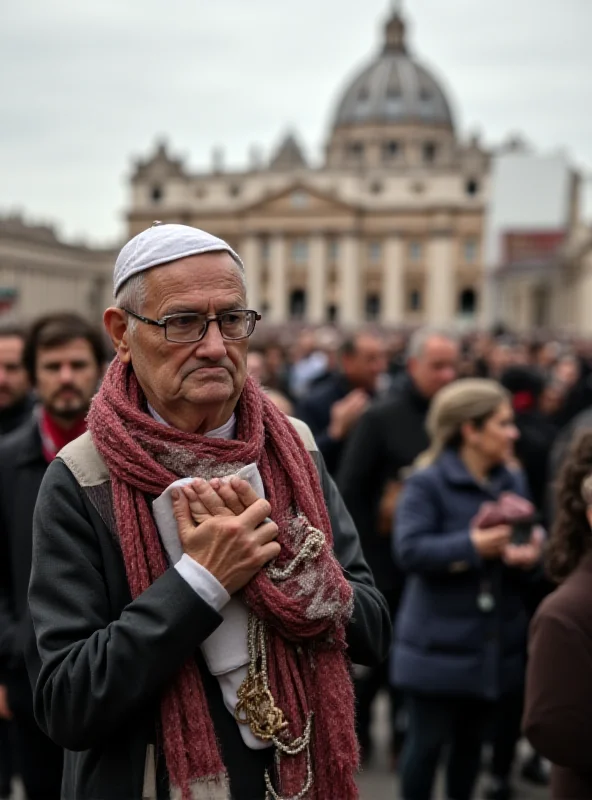 A concerned-looking crowd gathered outside the Vatican, awaiting news about Pope Francis' health.