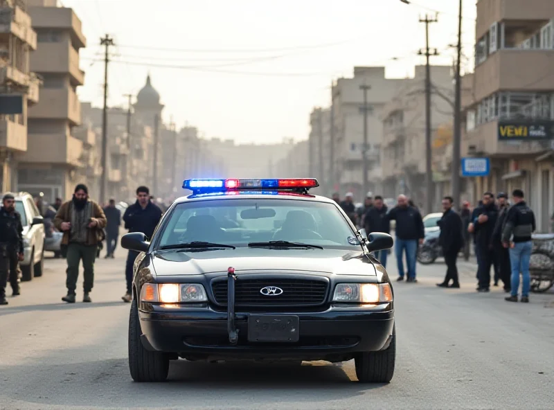 A police car driving through the streets of Deir ez-Zor, Syria.