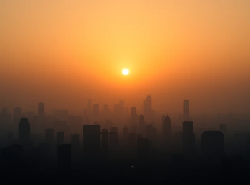 A polluted city skyline with smog
