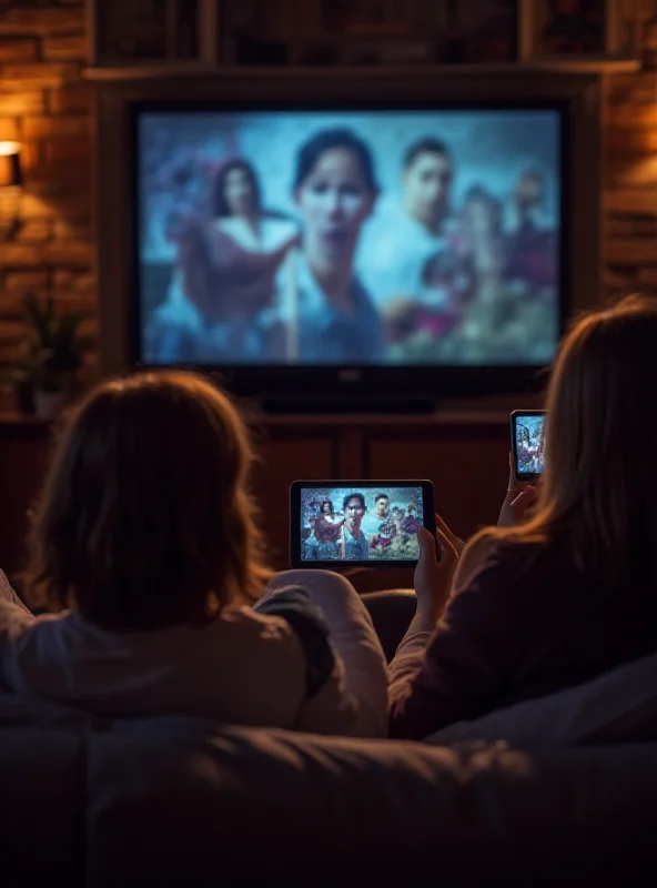 A diverse group of people watching streaming content on various devices.