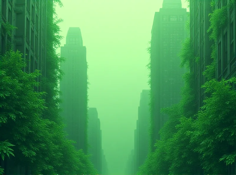 Illustration of Wall Street buildings with dollar signs overlaid on green leaves, symbolizing financial investment against environmental regulations.