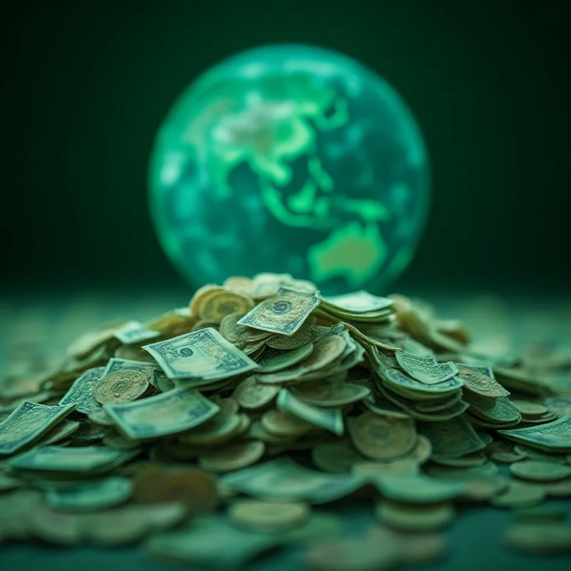 A pile of money with a faint image of the Earth in the background, representing the financial incentives behind environmental challenges.