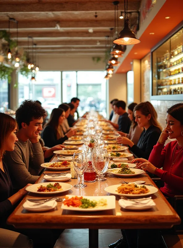 AI-generated image of a modern Cava restaurant interior with happy customers
