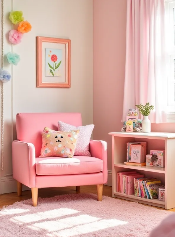 A Nisco Kids Modern Upholstered Accent Armchair in a child's bedroom.