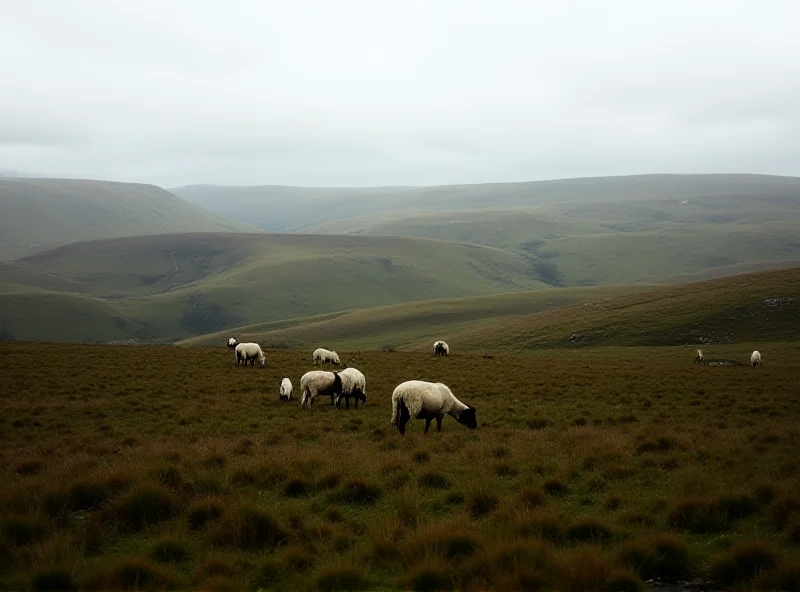 A wide shot of Dartmoor landscape with sheep grazing in the foreground.