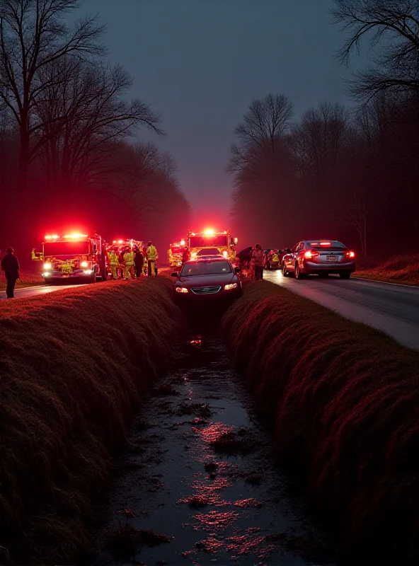 Emergency responders working at the scene of a car accident involving a fire truck and a passenger vehicle.