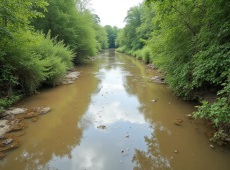 A polluted river with sewage flowing into it.