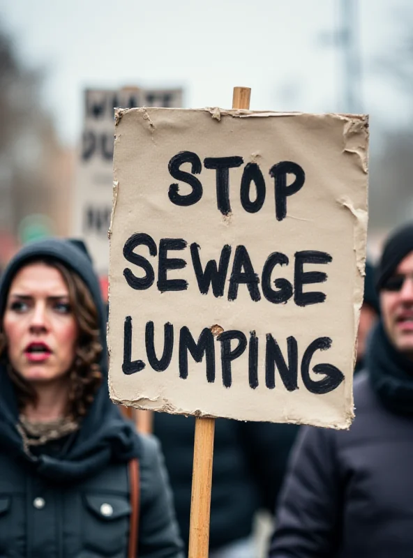 A protest sign reading 'Stop Sewage Dumping'