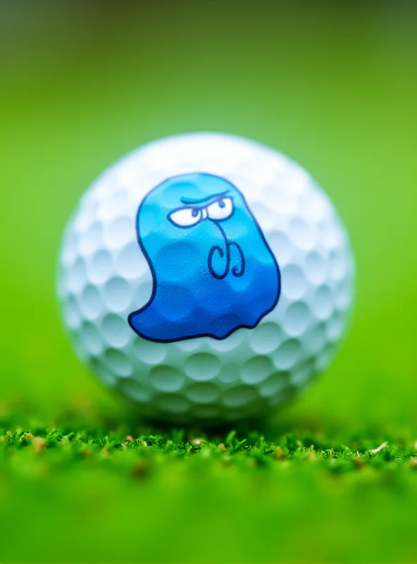 A golf ball with a blue slime design from Dragon Quest.