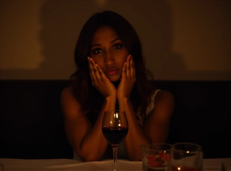 Woman looking sadly at a glass of wine, representing the inability to enjoy alcohol due to weight loss drug side effects.