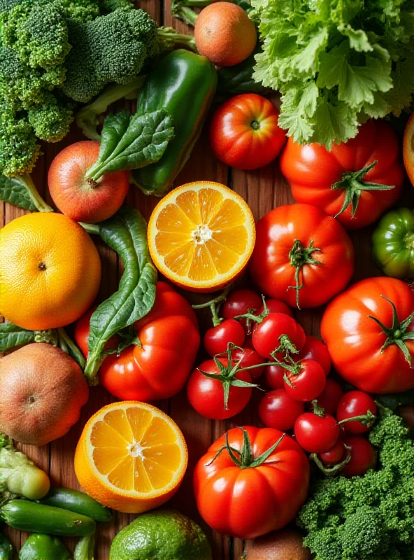 A vibrant spread of fresh fruits and vegetables, symbolizing a healthy, natural approach to weight loss.