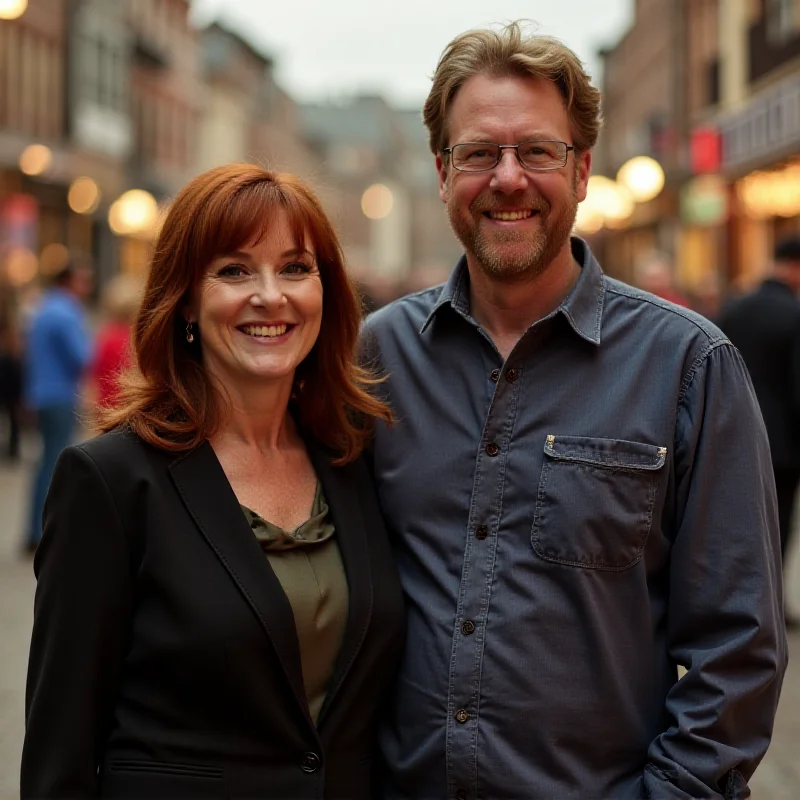 A promotional image for the TV show Wendy, with Christina Hendricks in the foreground and Chris O'Dowd in the background.
