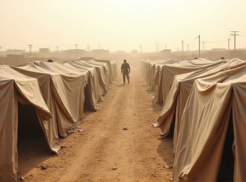 A crowded refugee camp in the West Bank, showing tents and people displaced from their homes.