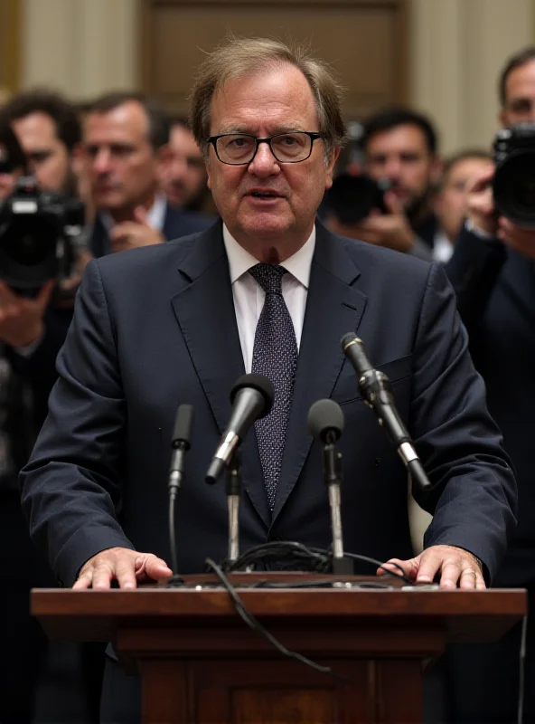 AI generated image of the Italian Senate President Ignazio La Russa giving a press conference.