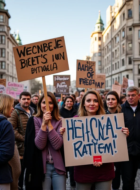 A protest in a Scandinavian country with signs advocating for a boycott of US products, focusing on ethical consumerism.