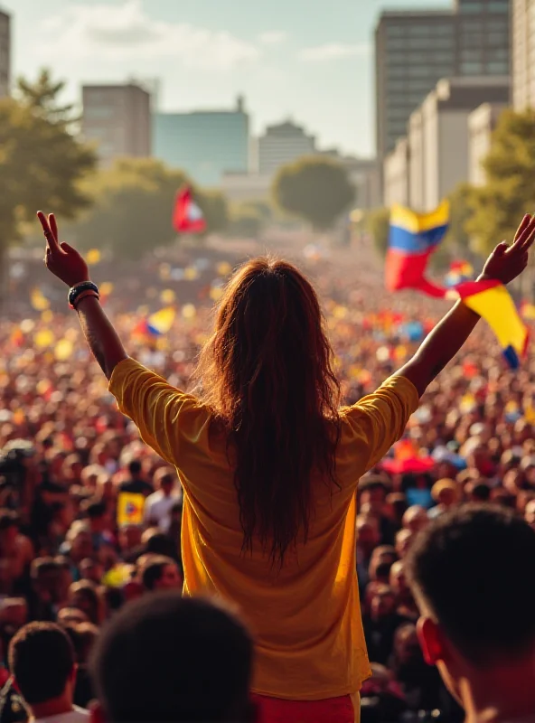 Maria Corina Machado speaking at a political rally in Venezuela.