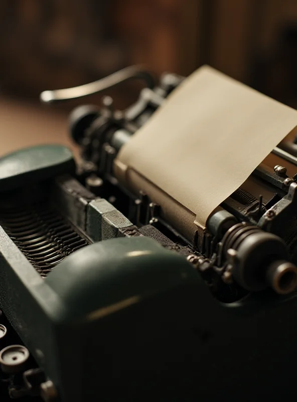 Close up of a vintage typewriter with a partially typed page, focusing on the keys and the paper.