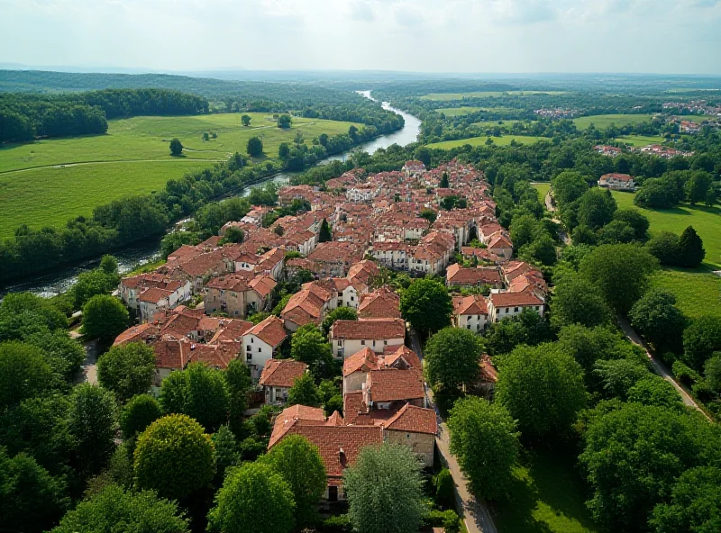 Aerial view of a charming town in the Yvelines region of France.