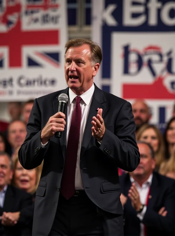 Nigel Farage giving a speech at a political rally in Britain.