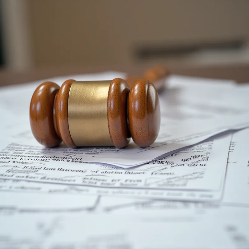 A gavel resting on a stack of documents, symbolizing legal and political processes.
