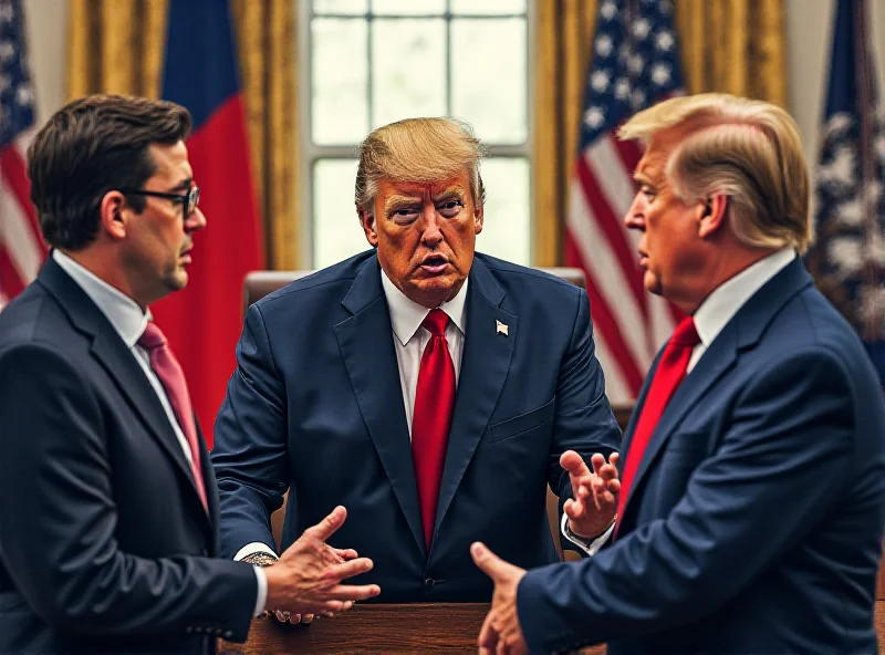 Illustration of Zelensky and Trump in a tense meeting at the White House, with European flags blurred in the background.