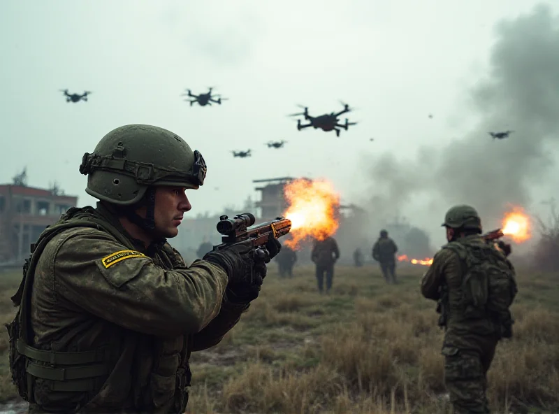 Image of Ukrainian soldiers defending against a drone attack