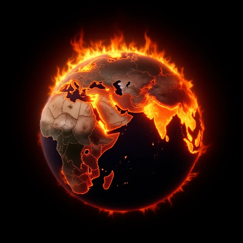 A digitally enhanced image showing a globe partially engulfed in flames, representing the threat of a wider global war.