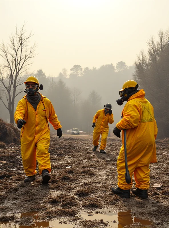Image of EPA workers in protective gear cleaning up debris in a California wildfire-affected area.