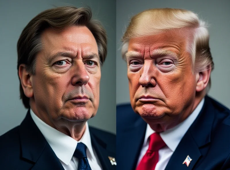 A split image. On one side, a serious portrait of Volodymyr Zelenskyy. On the other side, a serious portrait of Donald Trump.