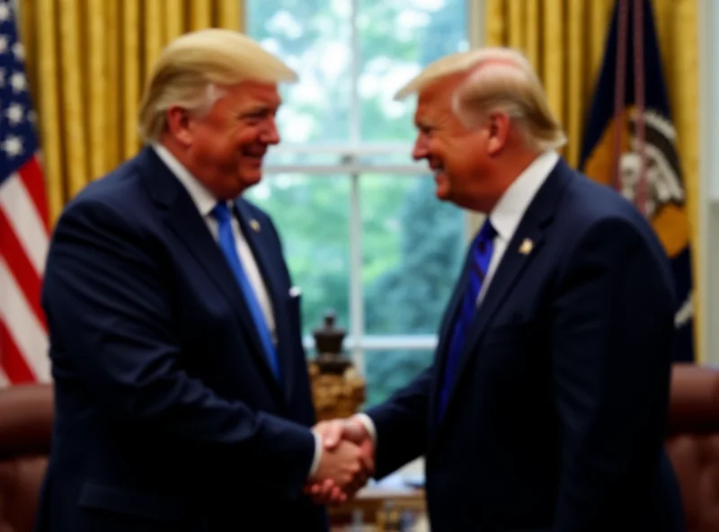 Volodymyr Zelenskyy shaking hands with Donald Trump at the White House.