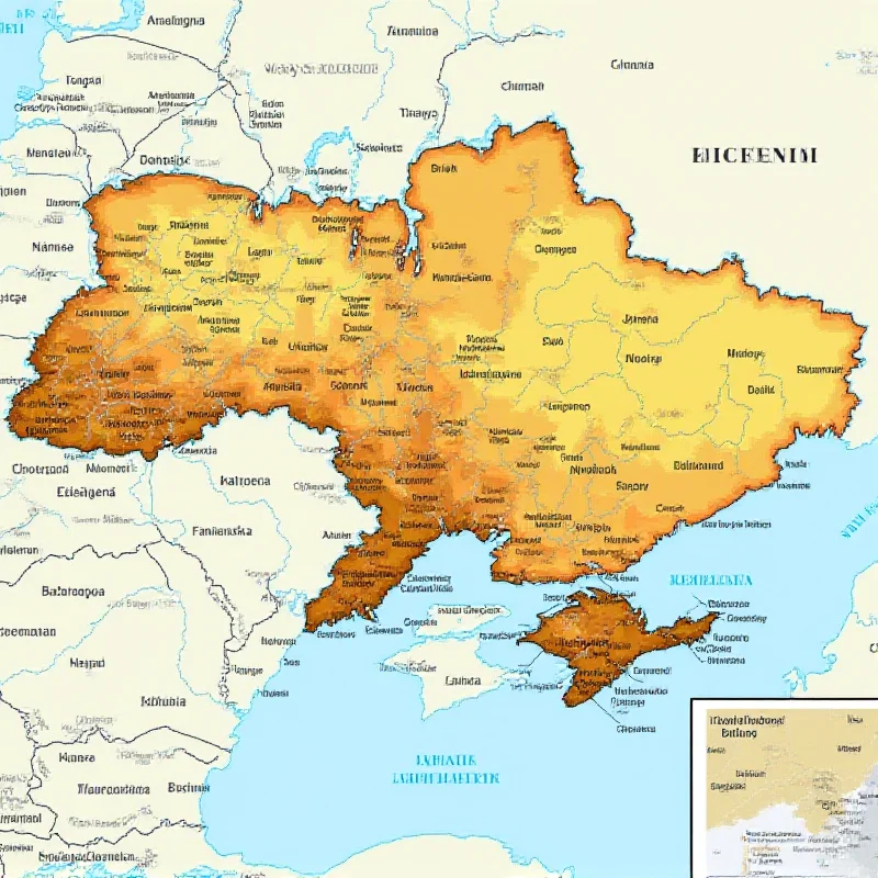 A map of Ukraine highlighting areas rich in mineral resources, including rare earths.