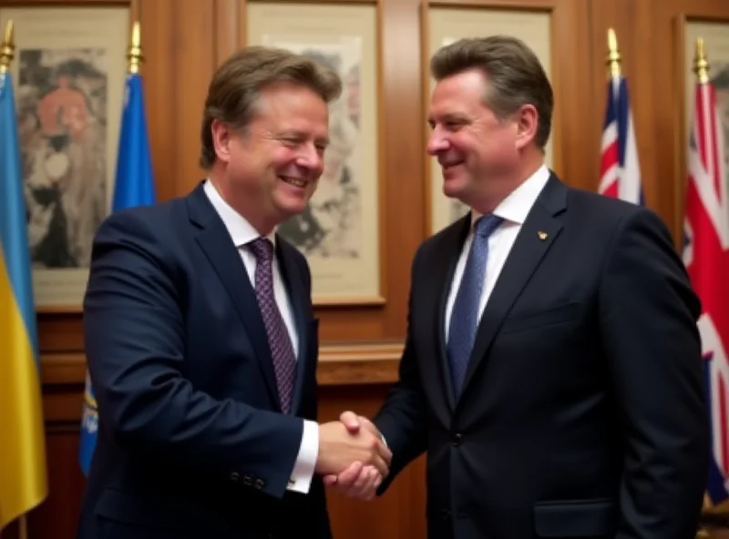Volodymyr Zelenskyy shaking hands with Keir Starmer in London